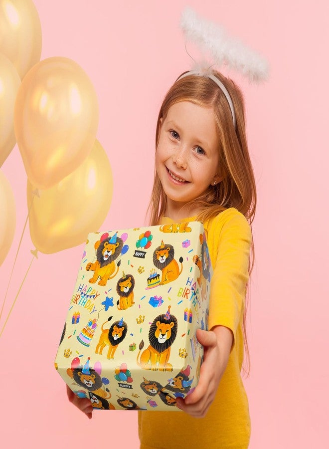 AirCool Lion Wrapping Paper for Boy Kids, Lion Safari Jungle Party Baby Lion King With Birthday Hat and Balloon Wrapping Paper 6 Sheets Foled Flat 20x28 Inches per Sheet, Lion Gift Wrap For Birthday Party - Image 5